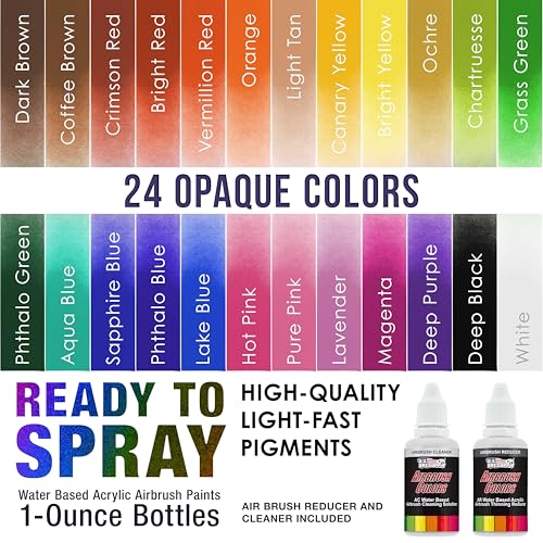 U.S. Art Supply Airbrush Paint Set, 24 Color Deluxe Kit, 1-oz Bottles - color: 24-Color Deluxe Set