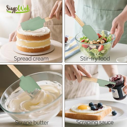 Silicone Spatula Set, Food Grade Rubber Spatula-4 Piece Nonstick Rubber Spatulas, Spoonula, Jar Scraper for Cooking, Baking, Mixing, Frosting - Heat Resistant Up to 600°F (4 Pcs Spatula Green) - color: Green