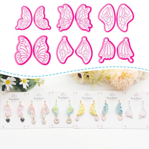 12 Pairs Butterfly Wing Polymer Clay Cutters - Detailed Texture Jewelry Making Tools for Earrings & DIY Crafts, Soft Clay Shaping Molds - color: 2E color