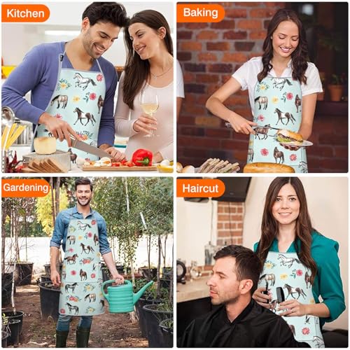 Apron with 2 Pockets,Kitchen Chef Artist Aprons for Cooking Gardening Baking Painting, Waterproof Apron 33" x 27" - color: Horse