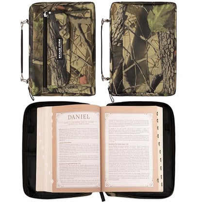 Christian Art Gifts Stand Firm Oak Moss Camo Poly-Canvas Organizer Bible Cover - 1 Corinthians 16:13, Medium - size: Medium