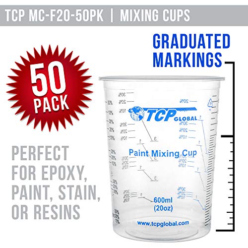 TCP Global 20 oz. (600ml) Graduated Plastic Mixing Cups - Box of 50