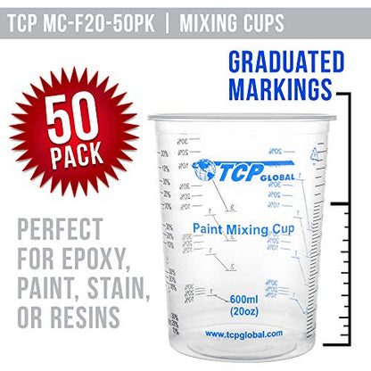 TCP Global 20 oz. (600ml) Graduated Plastic Mixing Cups - Box of 50