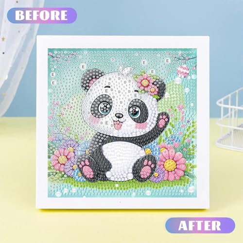 ajepon Panda Diamond Art Kit for Kids - Ages 8-12, Animal Theme with Frame - 7x7 Inch - color: CC580