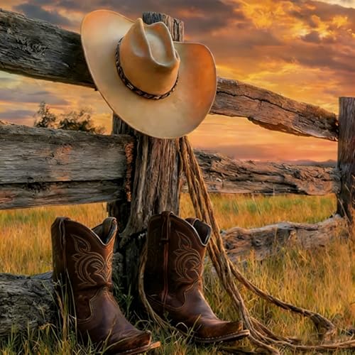 Accompany Wind Western Cowboy Diamond Art Kits for Adults,5D Cowboy Boots Diamond Painting Kits for Beginners,DIY Round Full Drill Diamonds Gem Art Crafts for Home Wall Decor Gifts 14x14 Inch - color: Cowboy boots