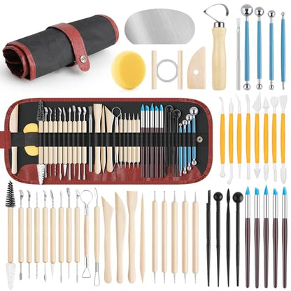 UUSYCUN 48PCS Pottery Tools for Sculpting, Clay Tool Kit for Carving, Modeling Ceramics, Pottery Kiln, Polymer Clay Tools for Trimming, Beginners, Pros, Adults, Supplies - color: Wood-48PCS