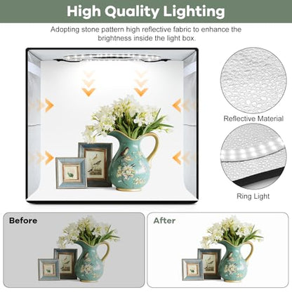 Lightdow 16"x16"x12" Photo Studio Light Box Photography with 120 LEDs (CRI>95), 6 Backdrops - Portable/Dimmable/Versatile Folding Shooting Tents for Toys/Jewelry/Watches/Cosmetics Photography - size: 16"x16"x12"