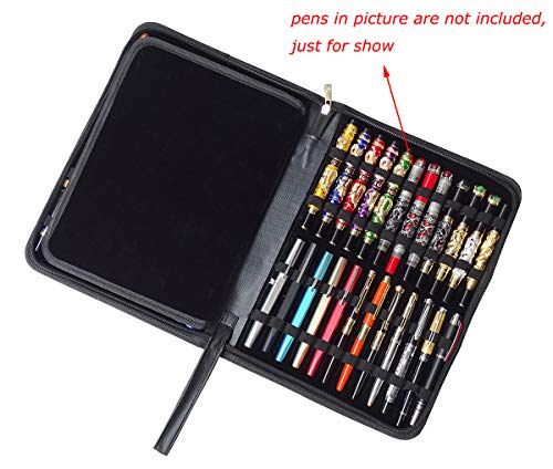 erofa 48 Fountain Pen Case PU Leather, Rollerball Pen Display Holder Bag, Pouch Large Capacity for your Collection - Black - color: Black-PU Leather
