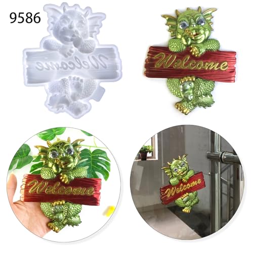 3D Dragon Wall Decor Silicone Molds Set, Welcome Sign and Baby Dragon Resin Casting Molds, DIY Home Decoration