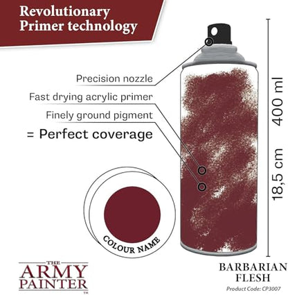 The Army Painter Colour Primer Barbarian Flesh, 400 mL Acrylic Spray Primer, Spray Paint Basecoat for Miniature Priming, Tabletop Roleplaying, Boardgames, and Wargames Miniature Modelling - color: Babarian Flesh