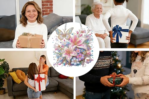 LPDJITO DIY Hanging Lily Flower Diamond Art Pendant Kit Flowers Butterflies, Special Crystal Diamonds Painting Ornament for Adults, 5D Diamond Art Suncatchers Double Sided Board Gem Painting Kit - color: Color-11