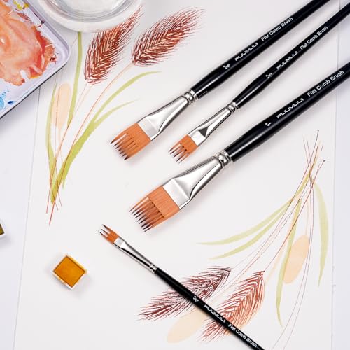 Fuumuui Grainer Brush Set–5pcs Professional Flat Comb Brushes for Unique Texture Painting Perfect for Artists Acrylic, Watercolor and Oil - style: Flat