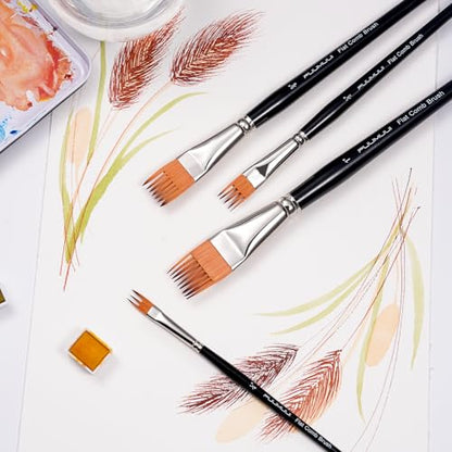 Fuumuui Grainer Brush Set–5pcs Professional Flat Comb Brushes for Unique Texture Painting Perfect for Artists Acrylic, Watercolor and Oil - style: Flat