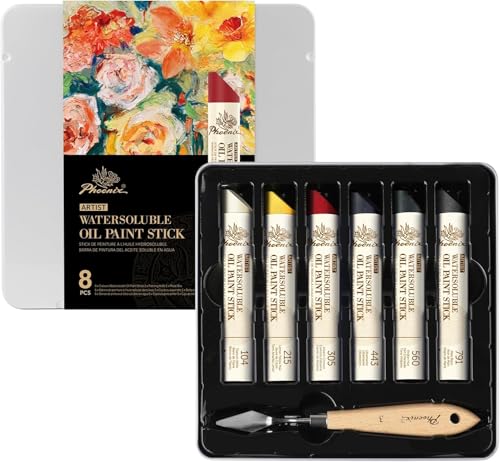 PHOENIX Professional Oil Paint Stick - Set of 6 Basic Colors 37ml Large Soft Water Soluable Pastels with Knife, Gift for Oil Painter - color: 6 Major Oil Colors