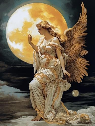 KFBXZIP Gold Moon Angel Woman 11CT Cross Stitch Kits for Beginners Color Printed Stamped Cross Stitch Supplies Needlework Printed Embroidery Kits DIY Kits Needlepoint Starter Kits, 12x16 inch