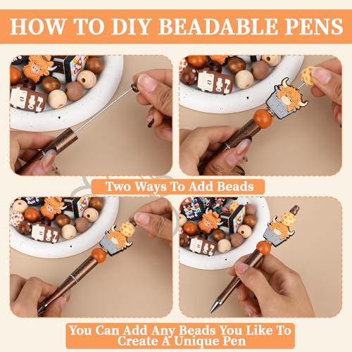 12 Pieces Beadable Pens Bulk Kit Ballpoint Pens (Yak) | Pen with Crystal Wood Round Spacer Set, Office Accessories & Craft Gifts for Diy Pen Making Kit Smooth Writing - color: Cowhide Yellow
