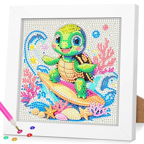 SuanFA Sea Turtle Diamond Art Kits with Wooden Frame,DIY 5D Diamond Painting for Adults,Gem Art Kits for Kids 8-12 with Colorful Box, Suitable for Gift & Home Decoration 6x6 inch - color: A003-Turtle