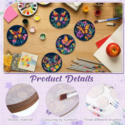 Reallnaive 8 Pcs Butterfly Flower Paint by Numbers Kit Coaster for Adults - style: Butterfly Flowers