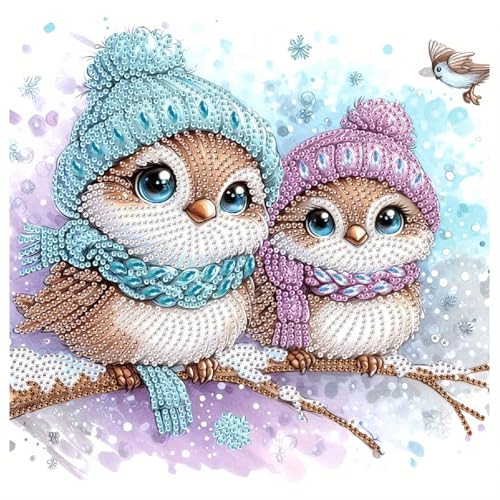 BSNRCH Birds Diamond Art Kits for Adults,Winter Theme 5D Diamond Painting DIY Animal Diamond Art Diamond Painting Kits for Adult,Round Full Drill Diamonds, Diamond Art Kits for Home Decor 12x12inch - color: 02--Two Birds