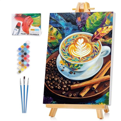 Framed Paint by Numbers Kit for Adults Beginner & Kids Ages 8-12, Coffee Theme Paint by Numbers with frame, without Easel, DIY Acrylic Number Painting for Adults for Home Decor Gift 8 x 12 Inch - color: XM-OP-F-Coffee-2030