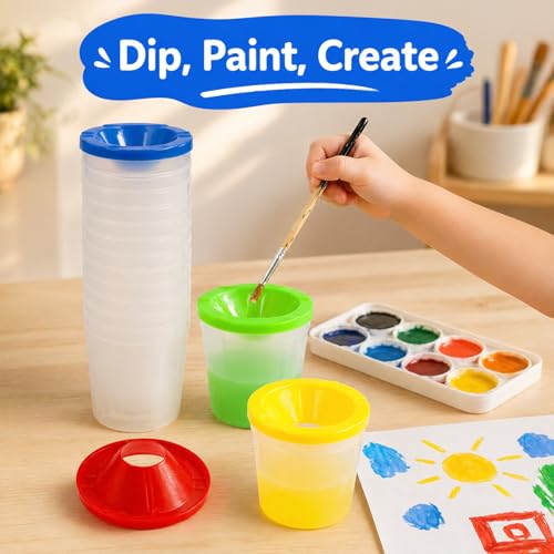 24PCS No Spill Paint Cups with Lids for Kids – Durable Plastic Paint Water Cup Set in 4 Colors, Reusable & Spill Proof for Classroom, Crafts, and Painting Projects
