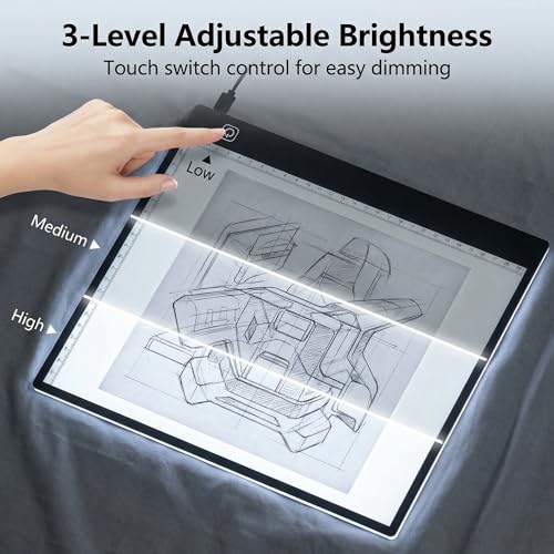 A4 Ultra-Thin LED Light Pad with Scale - 5000 Lux Stepless Dimmer Light Box for Diamond Painting, Tracing & Sketching - USB Powered Portable Light Table for Artists, Tattoos & Animation - Black - size: A4