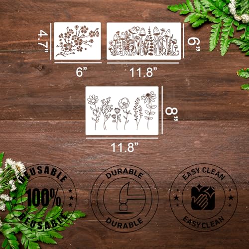 Wildflower Stencils for Walls Flower Stencils | Floral Stencil for Painting on Wood Wall Canvas Fabrics Furniture Card - style: Wildflower 01