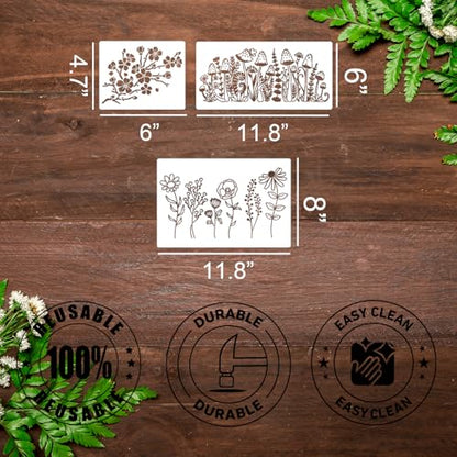 Wildflower Stencils for Walls Flower Stencils | Floral Stencil for Painting on Wood Wall Canvas Fabrics Furniture Card - style: Wildflower 01