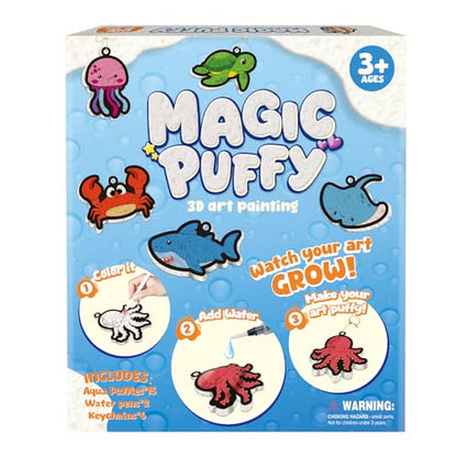 Artnedu 3D Art Kit-Magic Puffy Paint Kit,Ocean Theme,DIY Color Activity | Magic Puffy Keychain,15 Mess-Free Paint by Number Craft for Kids,Best Gift for Girls & Boys Age 4, 5, 6, 7, 8, 9, 10 - color: Ocean Puffy Painting Kits