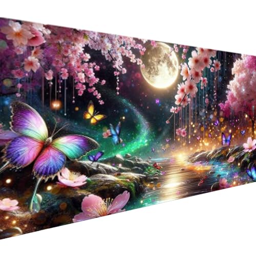 Flower Diamond Painting Kits for Adults 5D Large butterfly Diamond Painting Kit for Adults Full Drill Enchanted Garden with Flowers Diamond Painting Kits Gem Art Kits for Home Wall Decor 27.5 X 15.7in - color: 25-21 The Moon and Flowers