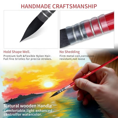 Professional Watercolor Synthetic Squirrel Hair Paint Brushes, Mop Paintbrushes, Art Supplies for Art Painting, Gouache, Fine Detailing, Acrylic, Aquarelle & Oil Painting（11pcs - size: 11 Pcs (Mixed)