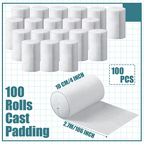 Nuanchu 100 Rolls Cast Padding Soft Individual Pack Plaster Cloth Medical Gauze Pads Plaster Gauze for Wound Care Supplies, Halloween Wrap Bandage, Art Projects, Body Casts, 4 Inch x 8.9 ft