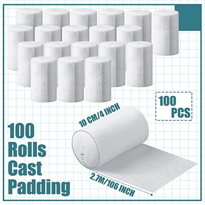 Nuanchu 100 Rolls Cast Padding Soft Individual Pack Plaster Cloth Medical Gauze Pads Plaster Gauze for Wound Care Supplies, Halloween Wrap Bandage, Art Projects, Body Casts, 4 Inch x 8.9 ft