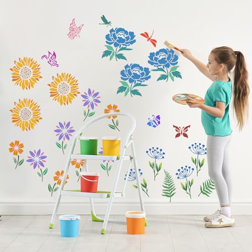 18 PCS Flower Painting Stencils Reusable Stencils for Painting on Wood Rocks Canvas Fabric Glass Pottery 6.5x6.5 Inch - style: 18PCS Flower