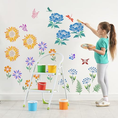 18 PCS Flower Painting Stencils Reusable Stencils for Painting on Wood Rocks Canvas Fabric Glass Pottery 6.5x6.5 Inch - style: 18PCS Flower
