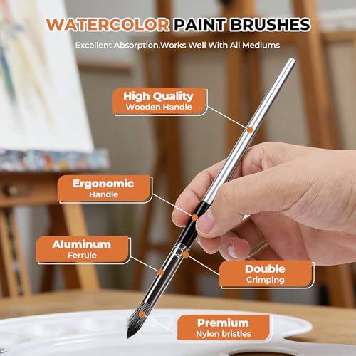24Pcs Paintbrushes Kit Acrylic Oil Painting Flat Angle Tip