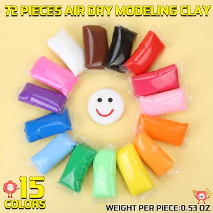 VioraWhite 72 Pcs 38oz Air Dry Clay Bulk Modeling Clay,15 Colors - color: 15 Colors