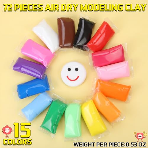 VioraWhite 72 Pcs 38oz Air Dry Clay Bulk Modeling Clay,15 Colors - color: 15 Colors