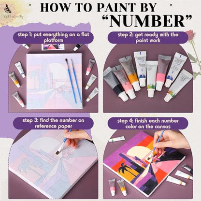 Nezyo 12 Sets Paint by Numbers Kit with Frame, Acrylic Canvas 8x8in | Beginner Friendly DIY Sets for Painting Party Classroom Birthday Gifts, Includes Numbered Canvases Brushes Paints - style: Travel