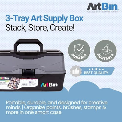 ArtBin 3-Tray Art Supply Box Versatile Organizer for Brushes, Paints, Stamps, and More - Durable Hard Plastic, Secure Closure, Portable with Top Trays and Dividers - style: Three Tray