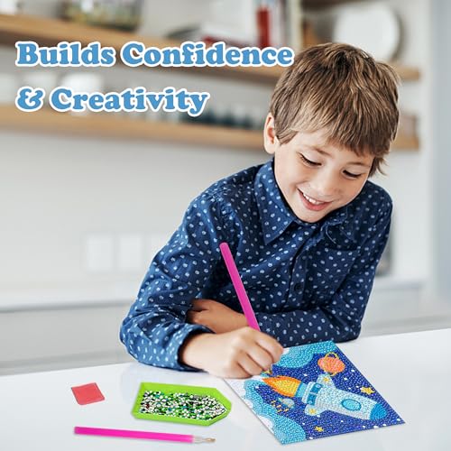 Labeol Diamond Art Kits for Kids Crafts for Girls Ages 6-8-10-12 Easy to DIY Creative Diamond Art Sticker Craft by Numbers Kits for Kids and Adult Beginners (4 Pack boy) - style: 4 pack boy
