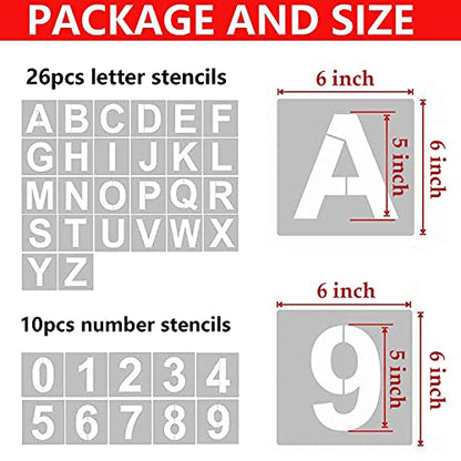YEAJON 6 Inch Letter Stencils and Numbers, 36 Pcs Alphabet Art Craft Stencils, Reusable Plastic Templates for Wood, Wall, Fabric, Rock, Signage(6 Inch) - size: 6 Inch