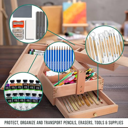 U.S. Art Supply Multi-Function Artist Tool Supply Box with Locking Clasps
