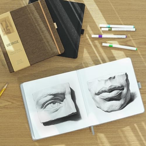 Vienrose 8.3"x8.3" Sketch Books, Linen Cover Sketching Book with Acid-Free Paper, 111lb/180gsm Drawing Pad for Kids, Beginners & Professionals, Art Supplies for Adults & Students(Black, 60 Sheets) - color: Black, size: 8.3"x8.3", 60 sheets