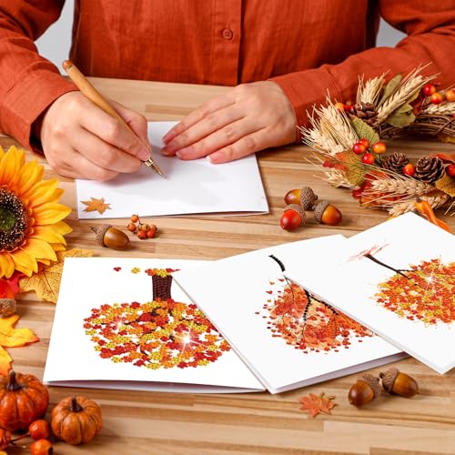 Saillong 12 Pack Fall Tree Diamond Painting Greeting Card Kits DIY Thanksgiving Diamond Art Cards with Envelopes Life Tree 5D Rhinestones Painting Making Kit for Adult DIY Crafts Family Friend Gifts - color: Fall Tree