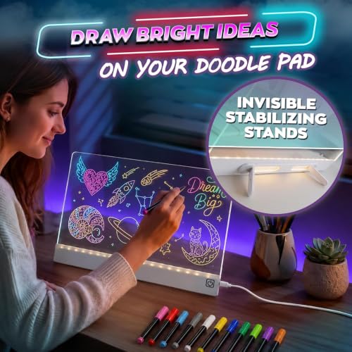 Upgraded 16 Inches LED Drawing Board – Rechargeable, 8 Colors, 11 Light Modes, Adjustable Brightness – Acrylic Light Board for Tracing with Stand, Markers and Full Kit – Birthday Gift Set (White) - style: Style White