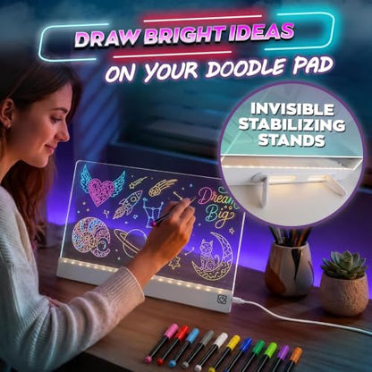 Upgraded 16 Inches LED Drawing Board – Rechargeable, 8 Colors, 11 Light Modes, Adjustable Brightness – Acrylic Light Board for Tracing with Stand, Markers and Full Kit – Birthday Gift Set (White) - style: Style White