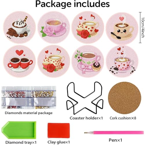 gganmtere Coffee Diamond Art Painting Coasters Kit, 8 Pieces Diamond Art Coasters with Holder, DIY Diamond Coasters for Beginners - color: JXBD115