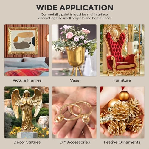 Nicpro Metallic Gold Acrylic Paint, 8.45oz/250ml Large Gold Leaf Paint | Non Toxic, Non Fading Craft Paints for Metal, Wood, Clay, Fabric, Canvas, Furniture, Handcrafts, Art Supplies - color: Gold, size: 8.45 Fl Oz (Pack of 1)