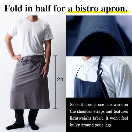 Chef/Bistro Cooking Apron with 2 Large Pockets for Men & Women Lightweight Adjustable Neck Strap Water-repellent - color: Gray